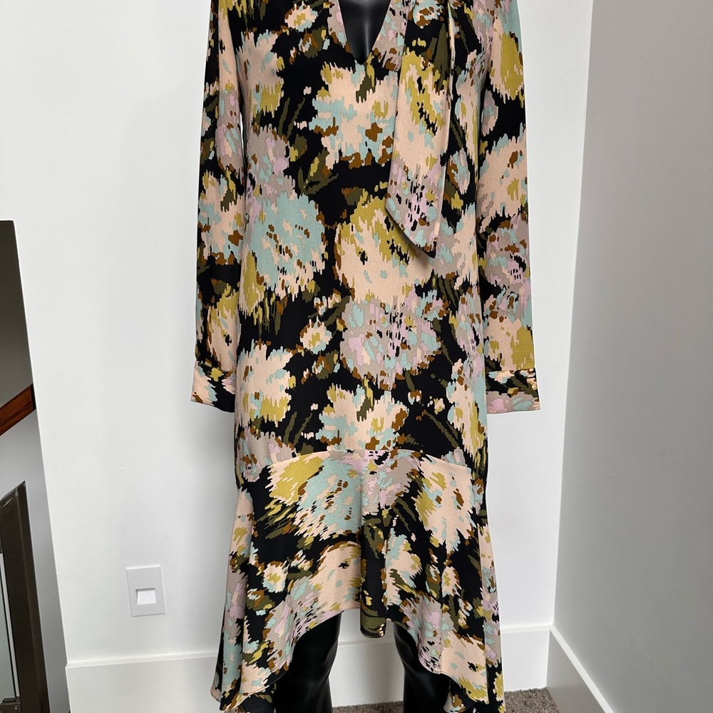 BCBGMaxAzria Abstract Floral Midi Dress - Black, Pink, Green